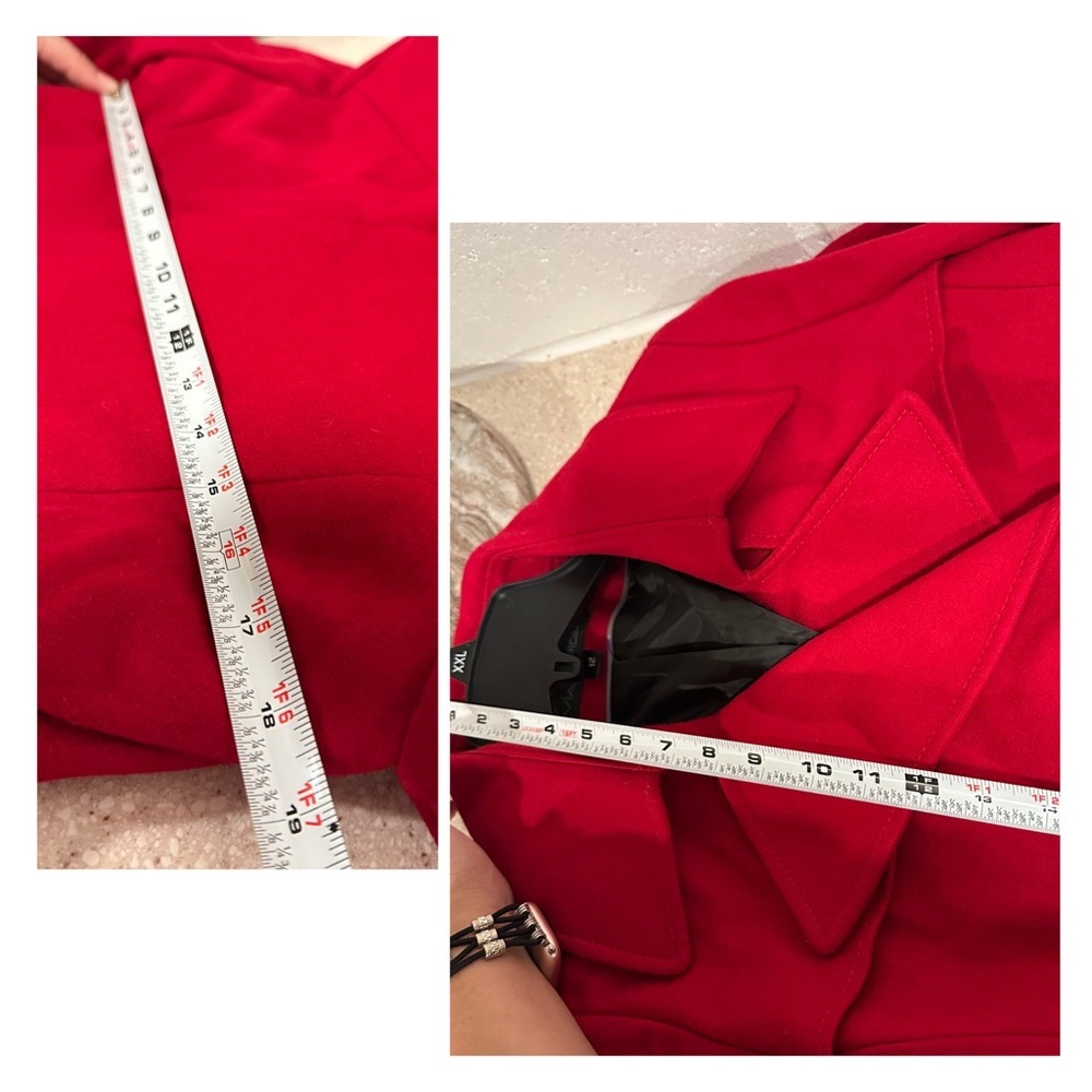 Via Spiga Wool Double Breasted Skirted Trench Coat in Bold Red Pleated Size 12 - Picture 12 of 16